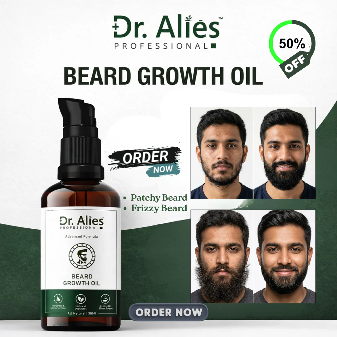Dr. Alies Professional Beard Growth Oil | Fill Patchy Beard, Stop Itching & Dandruff – Natural 30ml